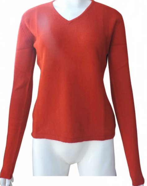 Cashmere Ladies V - Neck Sweater OrangeRed